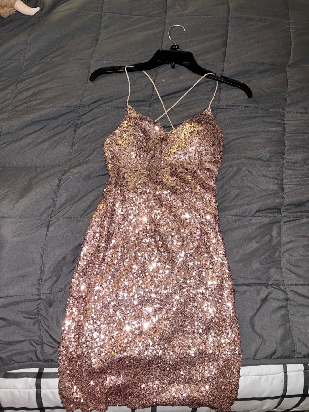 Rose Gold Sequin Spaghetti-Strap Dress